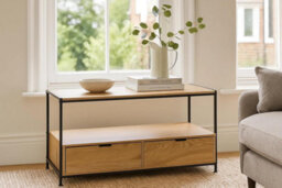 Celino Coffee Table With Storage 2 Drawer Oak Effect Living Room Furniture Home Decor - thumbnail 4