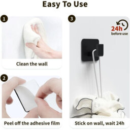 Square Towel Hook, Metal Wall-Mounted Over-The-Door Hook, No Drilling Required, Pack Of 2, Black - thumbnail 5
