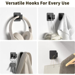Square Towel Hook, Metal Wall-Mounted Over-The-Door Hook, No Drilling Required, Pack Of 2, Black - thumbnail 4