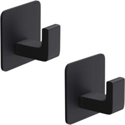 Square Towel Hook, Metal Wall-Mounted Over-The-Door Hook, No Drilling Required, Pack Of 2, Black - thumbnail 1