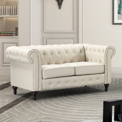 Richland 2 Seat Bonded Leather Chesterfield Sofa - Cream