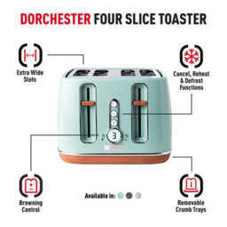 Haden Dorchester Matt Sage Green Toaster - 4 Slice Modern Lcd Display Digital Toaster With Wood Effect Finish - thumbnail 2
