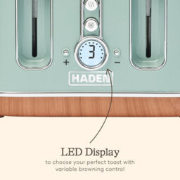 Haden Dorchester Matt Sage Green Toaster - 4 Slice Modern Lcd Display Digital Toaster With Wood Effect Finish - thumbnail 7