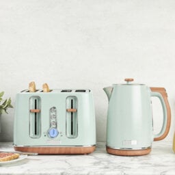 Haden Dorchester Matt Sage Green Toaster - 4 Slice Modern Lcd Display Digital Toaster With Wood Effect Finish - thumbnail 4