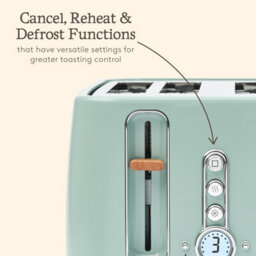 Haden Dorchester Matt Sage Green Toaster - 4 Slice Modern Lcd Display Digital Toaster With Wood Effect Finish - thumbnail 5