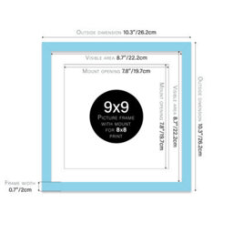 "9X9"" Light Blue Picture Frame - 9X9"" Square Frame With 8X8"" Mount For 9X9""/8X8"" Pictures Art Deco Style Gallery Wall, 1 Pack" - thumbnail 2