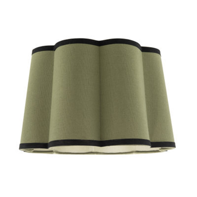 Happy Homewares Olive Green Linen Scallop Drum Lamp Shade With Black Cotton Trims - image 1