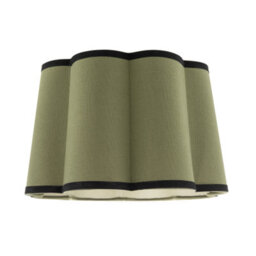 Happy Homewares Olive Green Linen Scallop Drum Lamp Shade With Black Cotton Trims - thumbnail 1