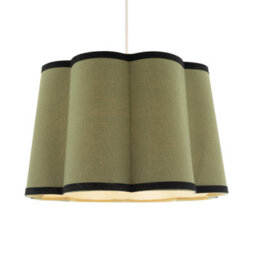 Happy Homewares Olive Green Linen Scallop Drum Lamp Shade With Black Cotton Trims - thumbnail 2
