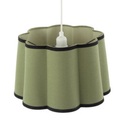 Happy Homewares Olive Green Linen Scallop Drum Lamp Shade With Black Cotton Trims - thumbnail 4