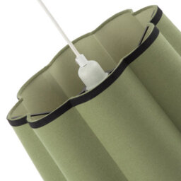 Happy Homewares Olive Green Linen Scallop Drum Lamp Shade With Black Cotton Trims - thumbnail 5