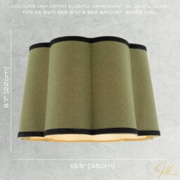 Happy Homewares Olive Green Linen Scallop Drum Lamp Shade With Black Cotton Trims - thumbnail 6