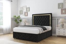 "Sloomy Sofia Gold Black Plush Divan Bed 2 Drawers Right Side-26"" Strutted Headboard 12"" Footboard 3' Single" - thumbnail 3
