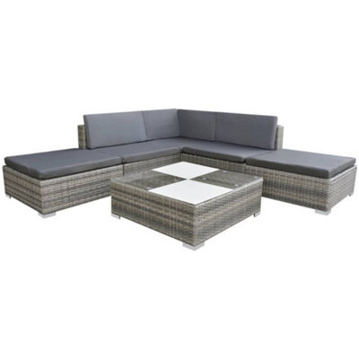 Walplus 6 Piece Garden Lounge Set With Cushions Poly Rattan Grey - image 1