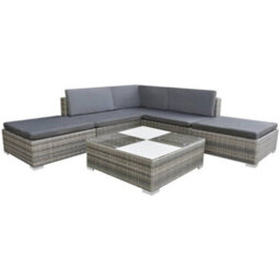 Walplus 6 Piece Garden Lounge Set With Cushions Poly Rattan Grey - thumbnail 1