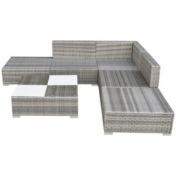 Walplus 6 Piece Garden Lounge Set With Cushions Poly Rattan Grey - thumbnail 3