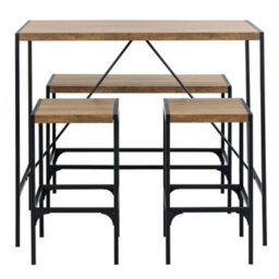 Wyld Haus Barbados 4-Seater Natural Oak Effect Bar Table Set With Bench & 2 Stools, Black Steel Frame - thumbnail 4