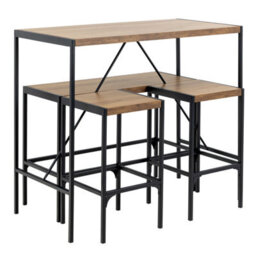 Wyld Haus Barbados 4-Seater Natural Oak Effect Bar Table Set With Bench & 2 Stools, Black Steel Frame - thumbnail 5