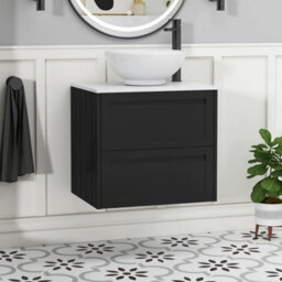 Royal Bathrooms Royal Bathroom Elmore 600mm Matt Nocturne Black Wall Mounted Bathroom Vanity Unit 2 Drawer Plain White Worktop With Breeze Basin - thumbnail 1