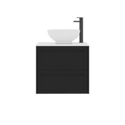 Royal Bathrooms Royal Bathroom Elmore 600mm Matt Nocturne Black Wall Mounted Bathroom Vanity Unit 2 Drawer Plain White Worktop With Breeze Basin - thumbnail 7