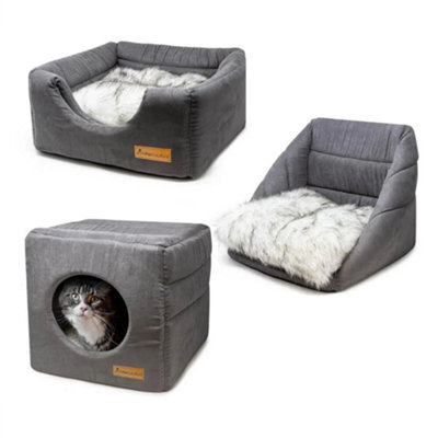 All Pond Solutions All Pet Solutions 3-In-1 Dog / Cat Cube Bed - Grey - image 1