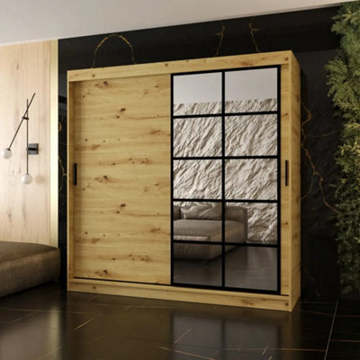 Arten Orlando Oak Artisan 200Cm Mirrored Sliding Wardrobe For Natural Bedroom Storage - image 1