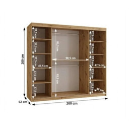 Arten Orlando Oak Artisan 200Cm Mirrored Sliding Wardrobe For Natural Bedroom Storage - thumbnail 3