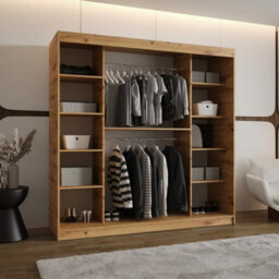 Arten Orlando Oak Artisan 200Cm Mirrored Sliding Wardrobe For Natural Bedroom Storage - thumbnail 2