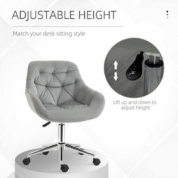 Vinsetto Velvet Home Office Chair Desk Chair With Adjustable Height, Grey - thumbnail 4