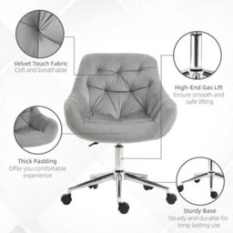 Vinsetto Velvet Home Office Chair Desk Chair With Adjustable Height, Grey - thumbnail 6