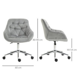 Vinsetto Velvet Home Office Chair Desk Chair With Adjustable Height, Grey - thumbnail 3