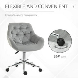 Vinsetto Velvet Home Office Chair Desk Chair With Adjustable Height, Grey - thumbnail 5