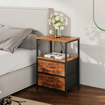 Living And Home Retro Nightstand Bedside Table With Charging Station And Led Lights - image 1