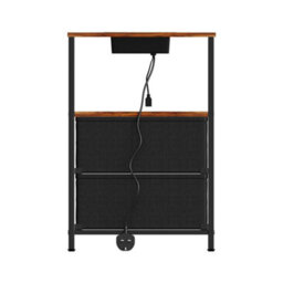 Living And Home Retro Nightstand Bedside Table With Charging Station And Led Lights - thumbnail 3
