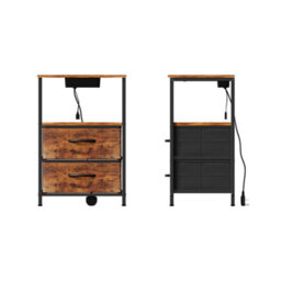 Living And Home Retro Nightstand Bedside Table With Charging Station And Led Lights - thumbnail 2