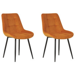 Beliani Set Of 2 Dining Chairs Melrose Velvet Orange