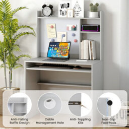 Gainoom Computer Desk Grey Home Office Desk W/ Magnetic Bulletin Board - thumbnail 3
