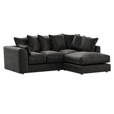 Furnishings For Less UK Brooklyn Plush Velvet 3 To 4 Seater L Shaped Corner Sofa Fibre Black Right Hand Facing - image 1