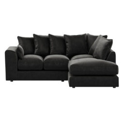 Furnishings For Less UK Brooklyn Plush Velvet 3 To 4 Seater L Shaped Corner Sofa Fibre Black Right Hand Facing - thumbnail 2