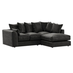 Furnishings For Less UK Brooklyn Plush Velvet 3 To 4 Seater L Shaped Corner Sofa Fibre Black Right Hand Facing - thumbnail 1