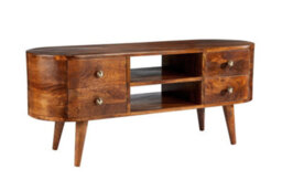 Elm Home And Garden Solid Dark Brown Wood Tv Video Unit 4 Drawers Retro H46 X W110 X D35Cm