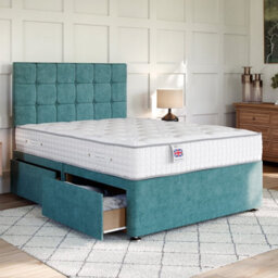 Divan Base Direct Wool Jade Platform Top Divan Bed Base 6Ft Super King With 2 End Drawers + Sicily Strutted Headboard - thumbnail 1