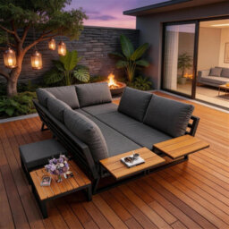 Fenchilin Garden Furniture Set Multi-Purpose Modular Corner Sofa Reclining Chair Daybed With Table - thumbnail 2