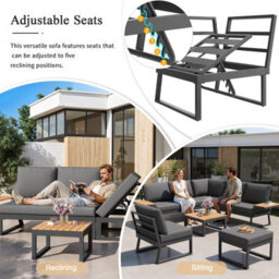 Fenchilin Garden Furniture Set Multi-Purpose Modular Corner Sofa Reclining Chair Daybed With Table - thumbnail 6