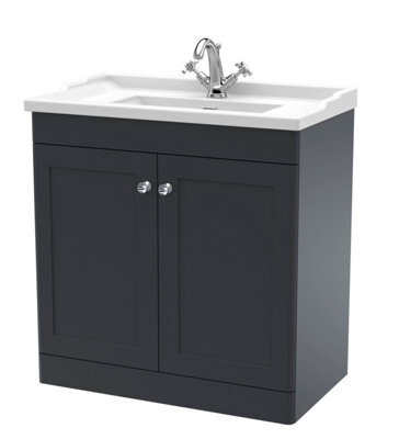 Balterley Swynnerton Traditional 2 Door Floor Standing Vanity Unit With Basin, Dark Grey, 800mm - image 1