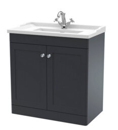 Balterley Swynnerton Traditional 2 Door Floor Standing Vanity Unit With Basin, Dark Grey, 800mm - thumbnail 1