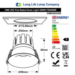 Long Life Lamps Company 10W Recessed Ceiling Led Downlight Round Anti Glare Fire Rated Warm White Fr04Ww - thumbnail 2