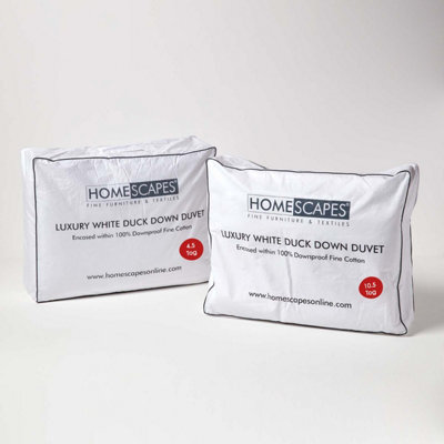 Homescapes Luxury White Duck Down 15 Tog All Seasons Duvet, Single - image 1