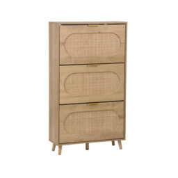 Sweeek - Shoe Cabinet Wood And Cane Decor 3 Drawers Natural 75X26X131 Cm - Eva - thumbnail 2