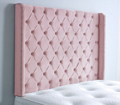 "Adore Designs Chesterfield Winged Plush Velvet 4Ft Small Double 36"" Headboard - Pink"